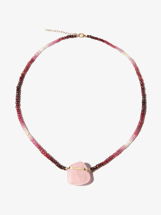 14k Yellow Gold Rose Quartz Beaded Ruby Necklace