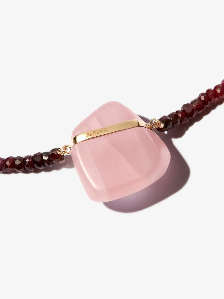 14k Yellow Gold Rose Quartz Beaded Ruby Necklace