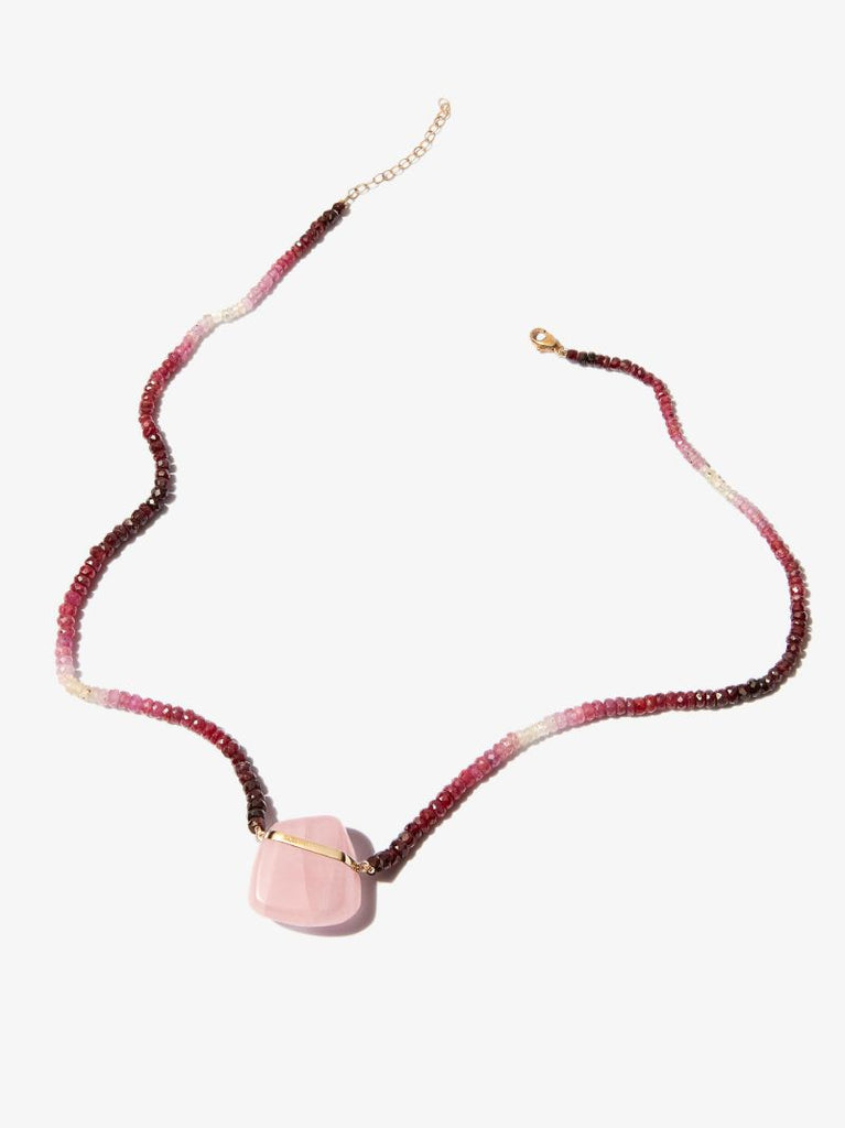 14k Yellow Gold Rose Quartz Beaded Ruby Necklace