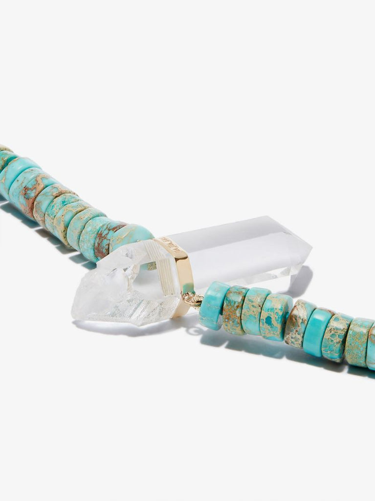 14k Yellow Gold Jasper Beaded Quartz Necklace