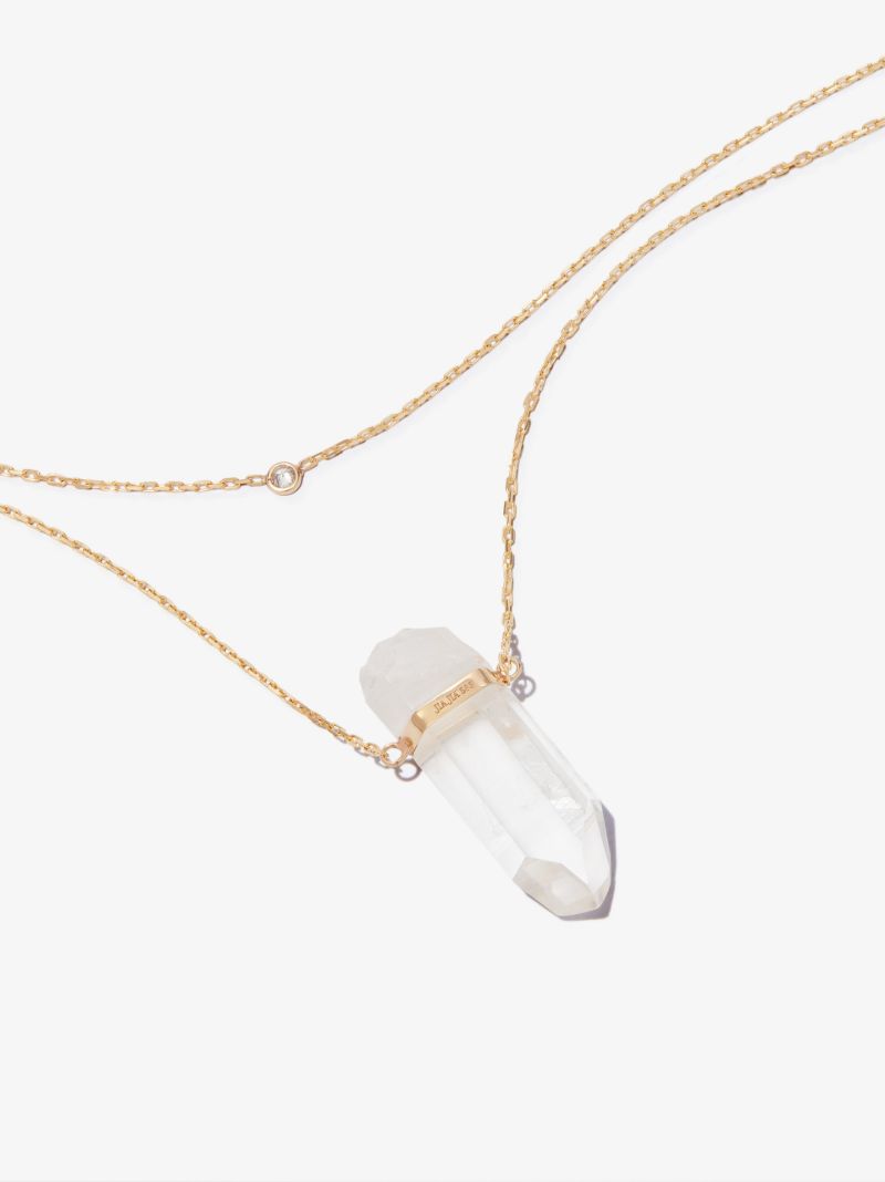 14k Yellow Gold Crystal Quartz Diamond Necklace
