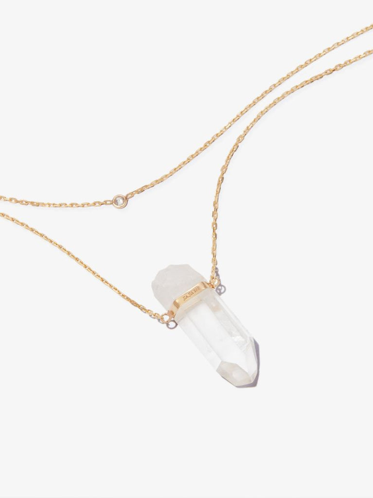 14k Yellow Gold Crystal Quartz Diamond Necklace