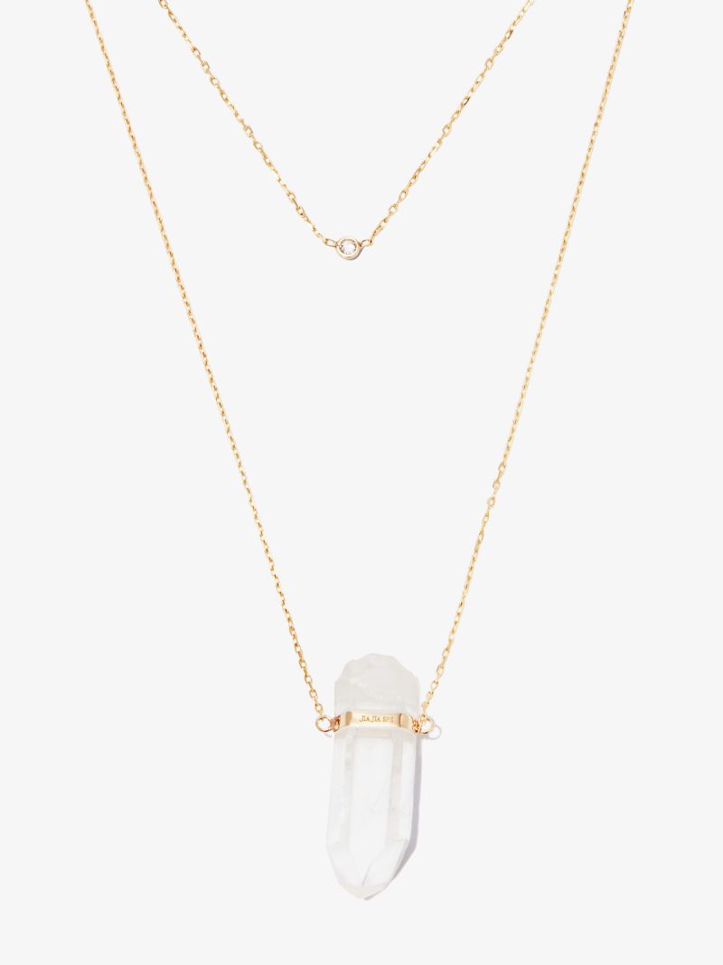 14k Yellow Gold Crystal Quartz Diamond Necklace