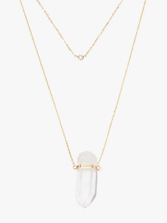 14k Yellow Gold Crystal Quartz Diamond Necklace