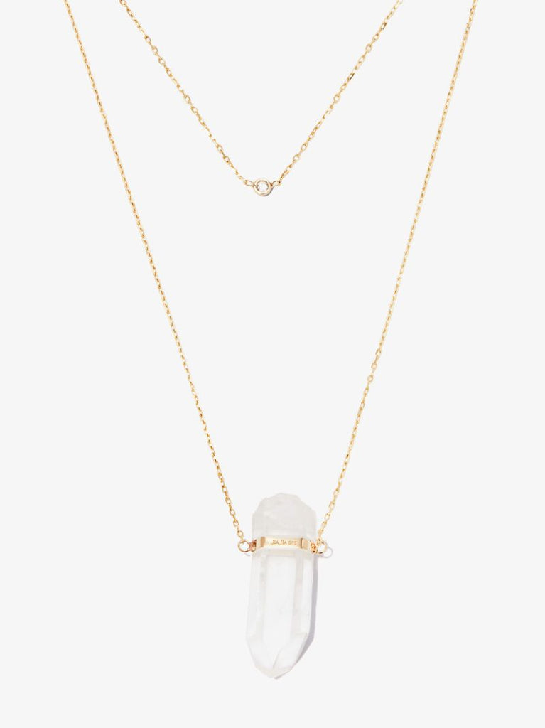 14k Yellow Gold Crystal Quartz Diamond Necklace