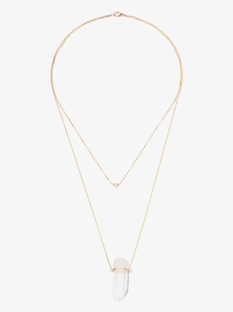 14k Yellow Gold Crystal Quartz Diamond Necklace