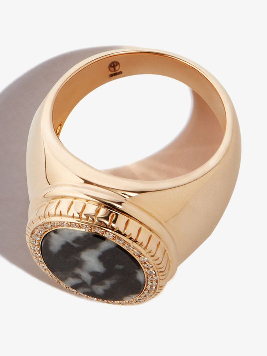 14k Yellow Gold Zebra Jasper Diamond Signet Ring