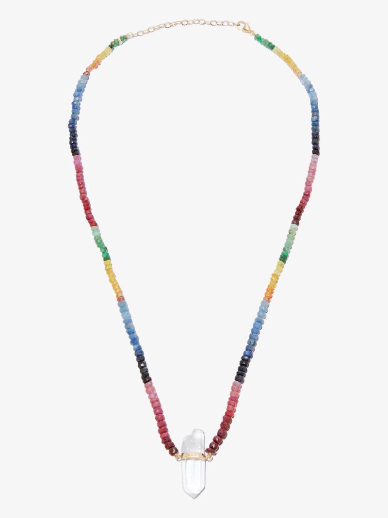 14k Yellow Gold Dark Rainbow Beaded Quartz Necklace
