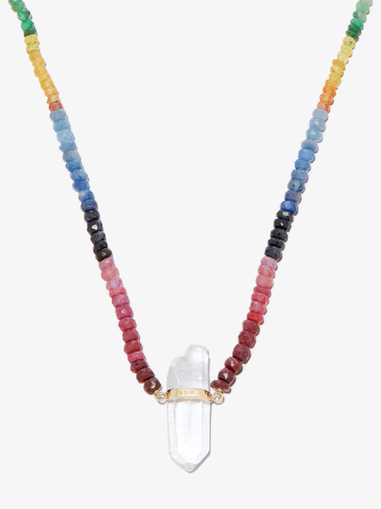 14k Yellow Gold Dark Rainbow Beaded Quartz Necklace