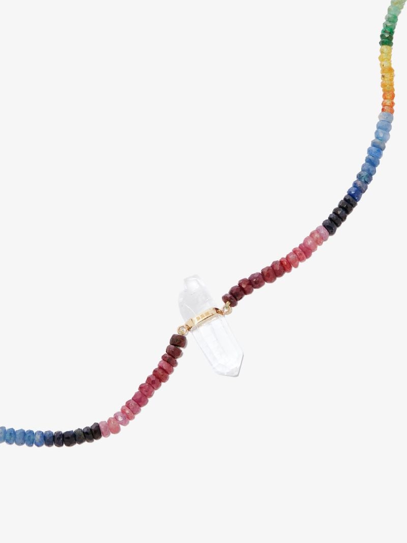 14k Yellow Gold Dark Rainbow Beaded Quartz Necklace