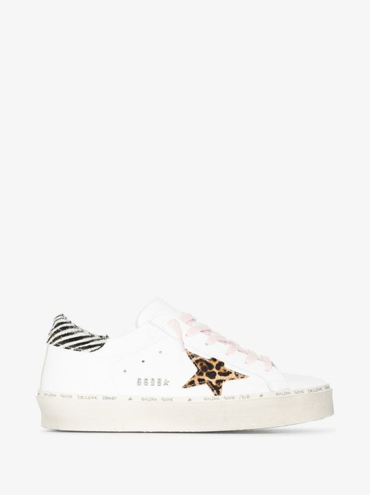 White Hi Star Animal Motif Leather Flatform Sneakers