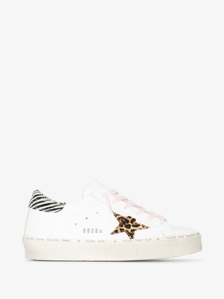 White Hi Star Animal Motif Leather Flatform Sneakers