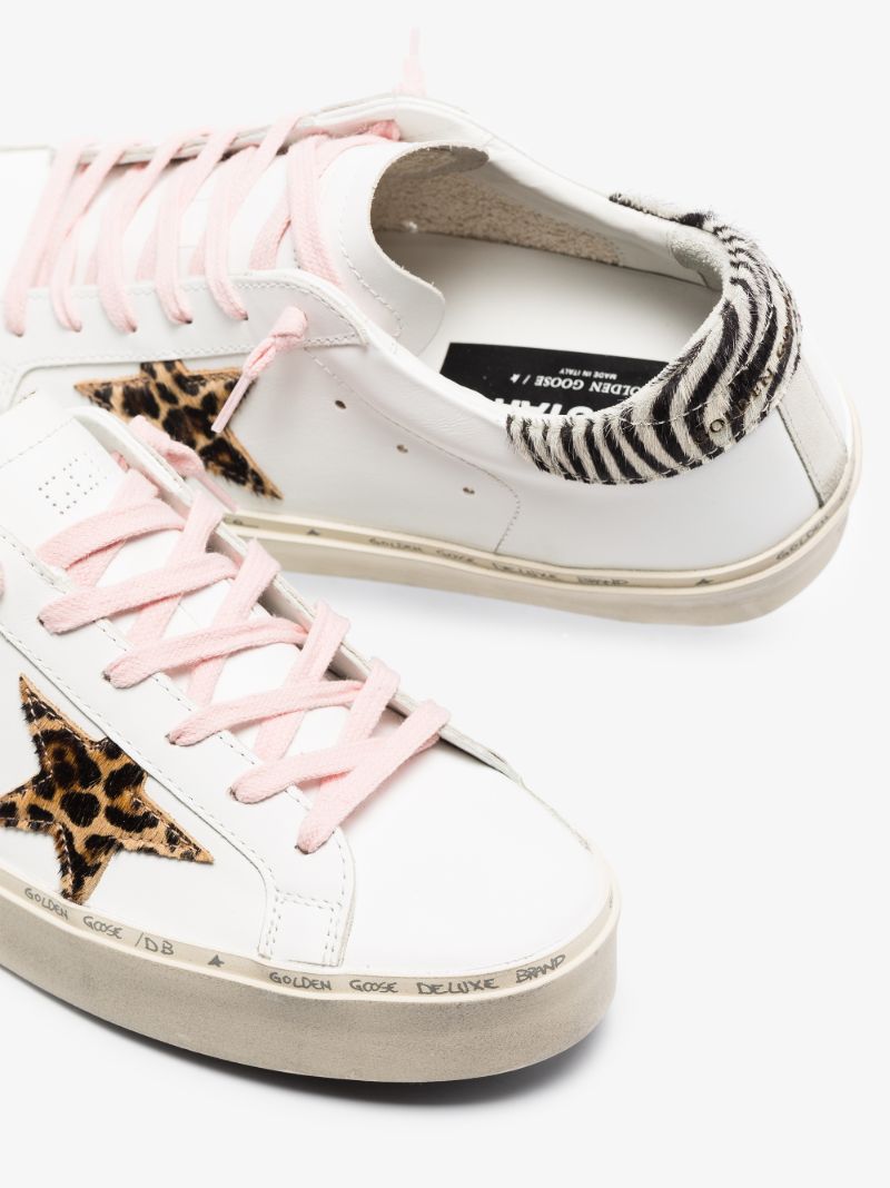 White Hi Star Animal Motif Leather Flatform Sneakers