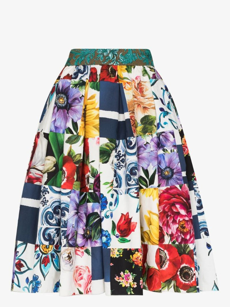 Floral Print Patchwork Skirt