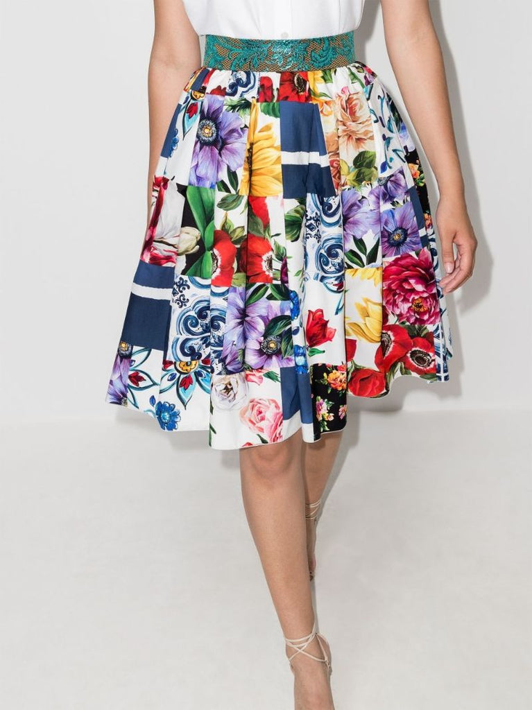 Floral Print Patchwork Skirt