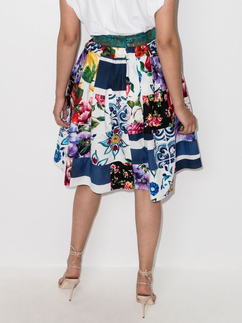 Floral Print Patchwork Skirt