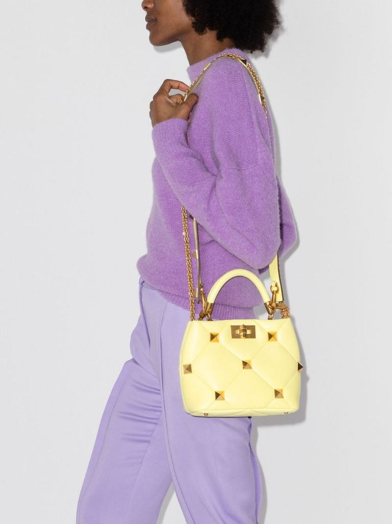 Yellow Roman Stud Small Leather Shoulder Bag