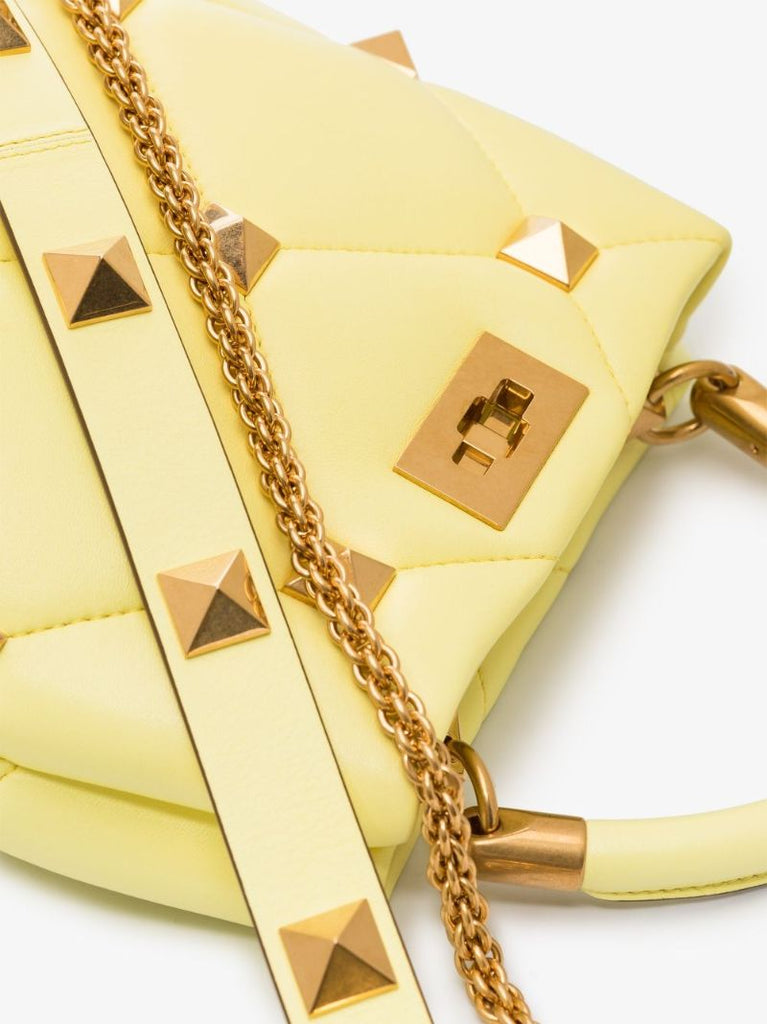 Yellow Roman Stud Small Leather Shoulder Bag