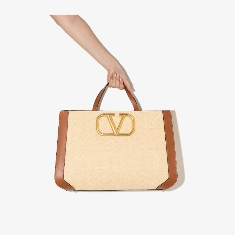 Neutral Supervee Raffia Tote Bag