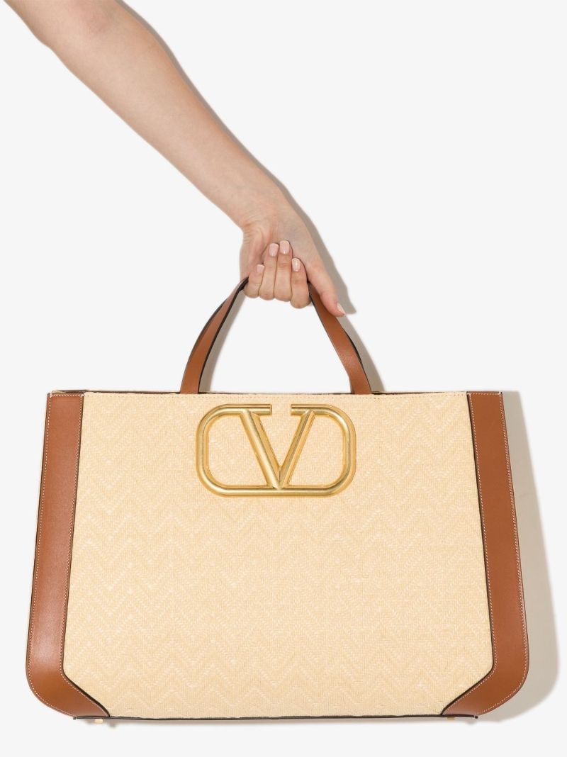 Neutral Supervee Raffia Tote Bag