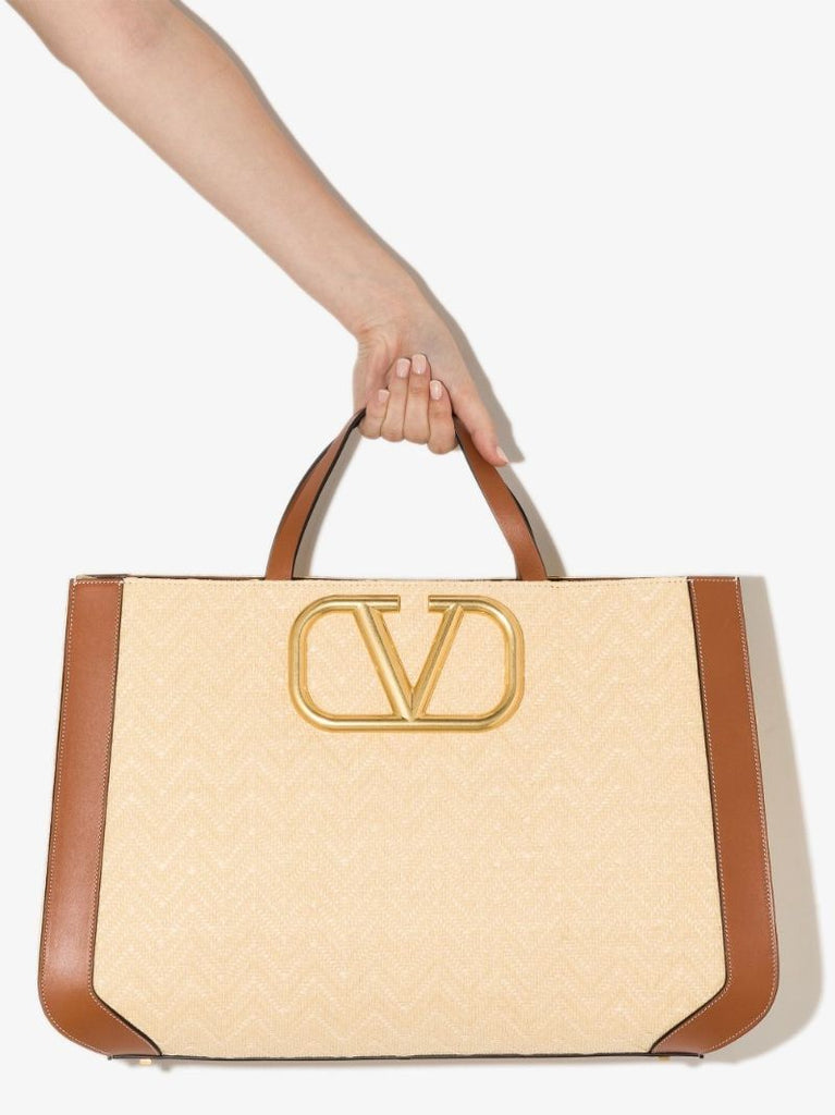 Neutral Supervee Raffia Tote Bag