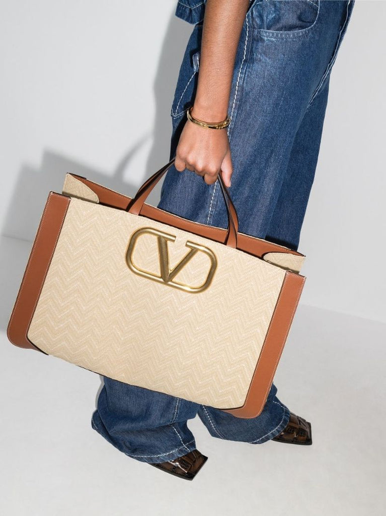 Neutral Supervee Raffia Tote Bag