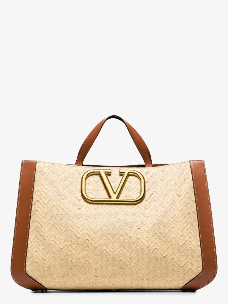 Neutral Supervee Raffia Tote Bag