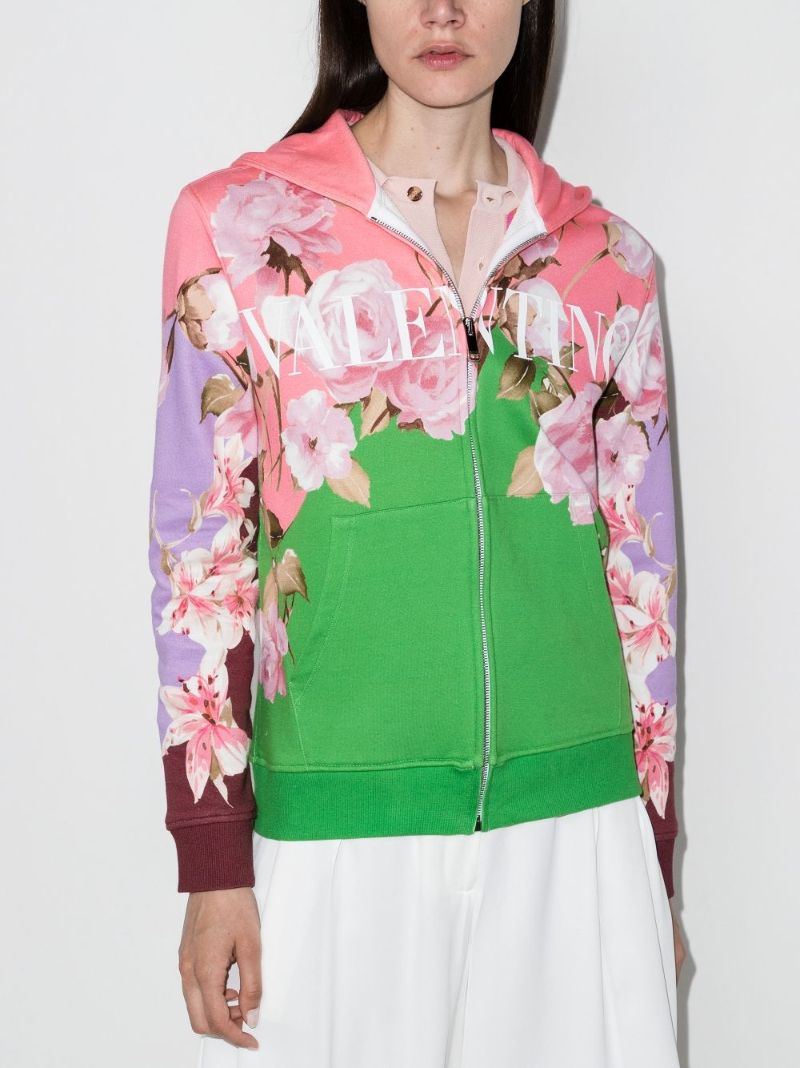 Peony Print Zip-up Hoodie