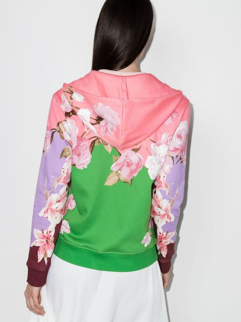 Peony Print Zip-up Hoodie