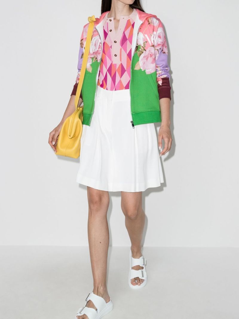 Peony Print Zip-up Hoodie