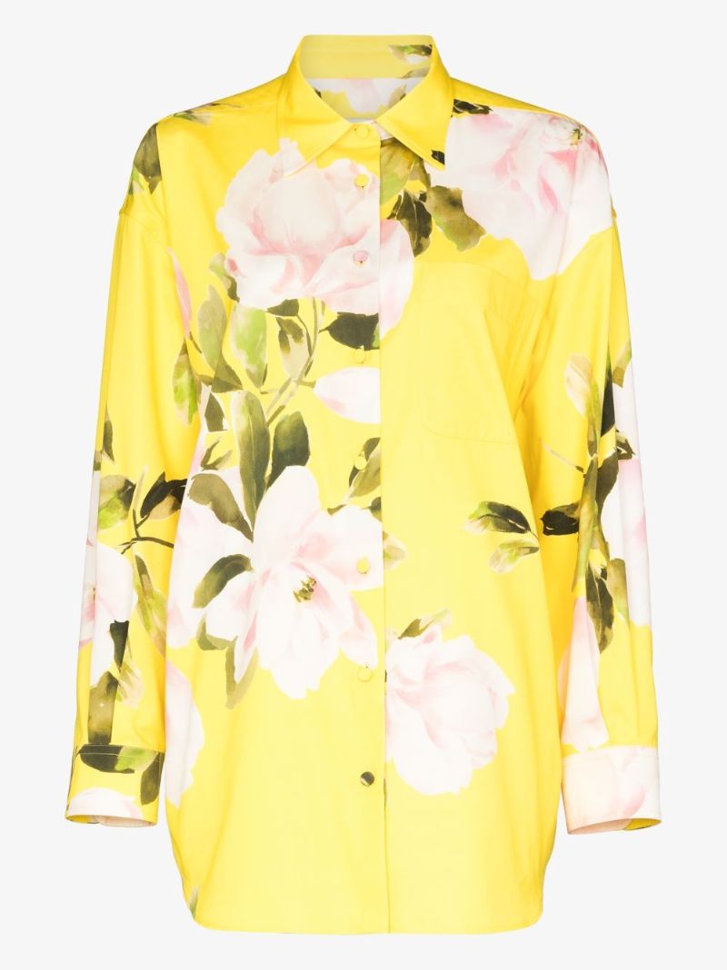 Yellow Peony Print Belted Jacket
