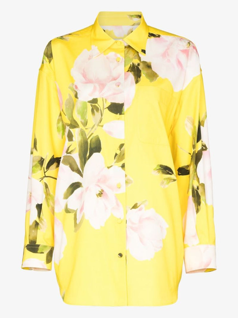 Yellow Peony Print Belted Jacket