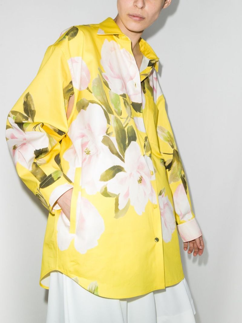Yellow Peony Print Belted Jacket