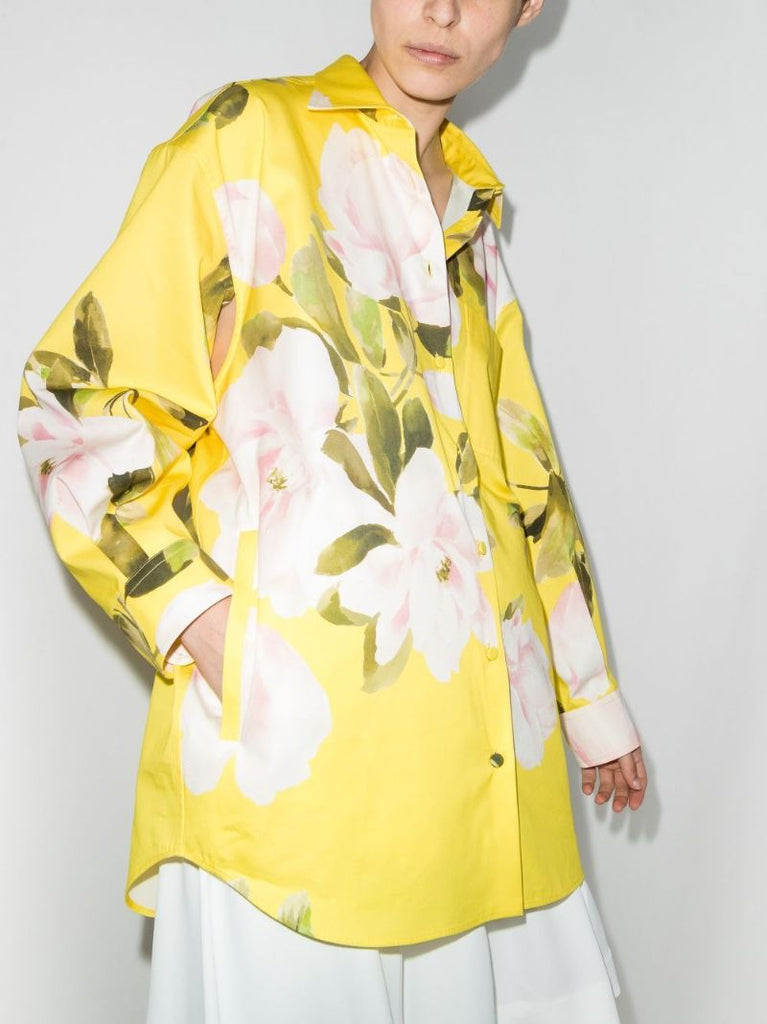 Yellow Peony Print Belted Jacket