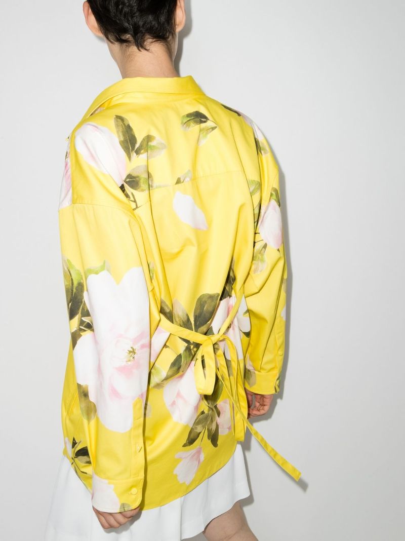 Yellow Peony Print Belted Jacket