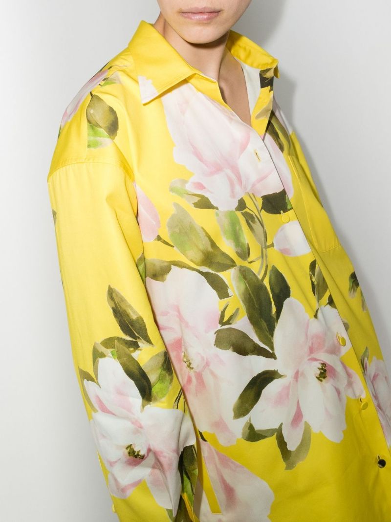Yellow Peony Print Belted Jacket