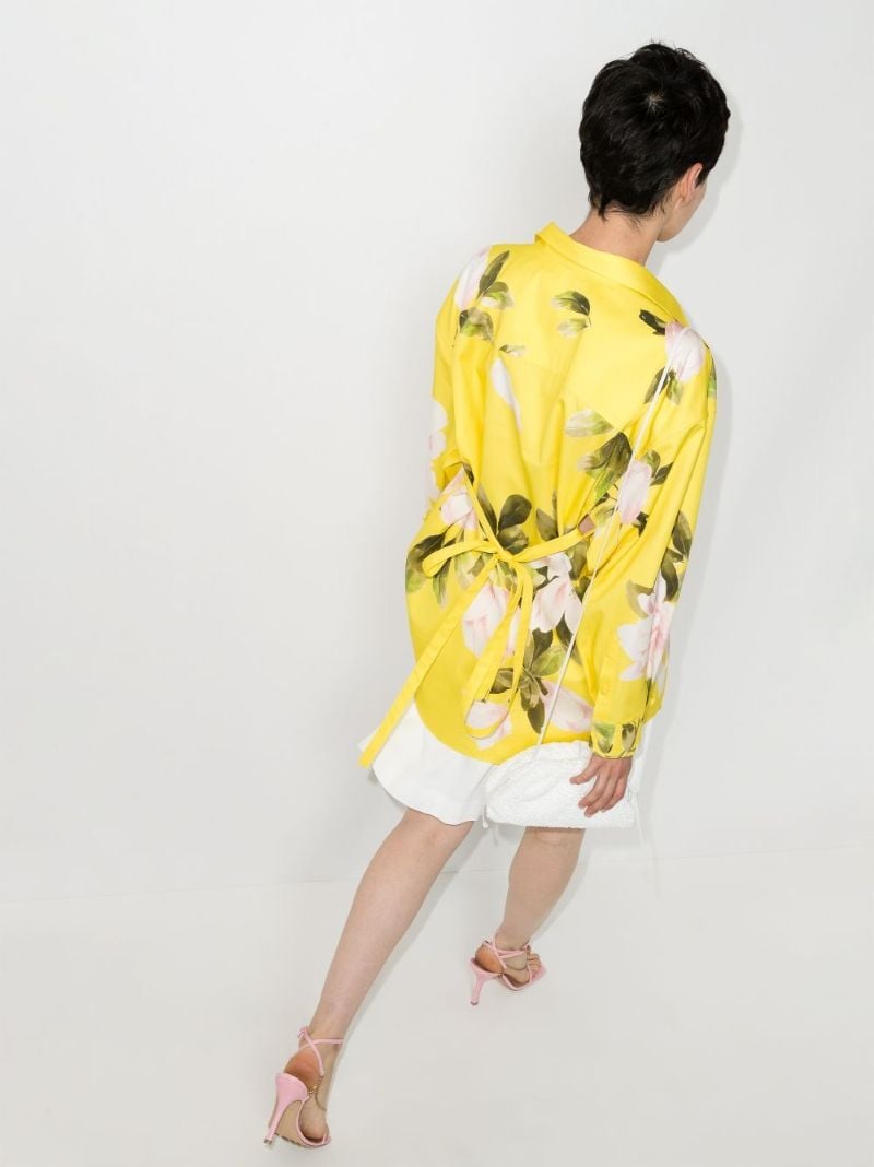 Yellow Peony Print Belted Jacket