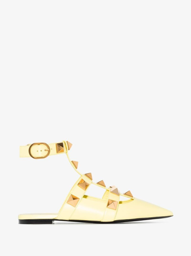 Yellow Roman Stud Leather Pumps