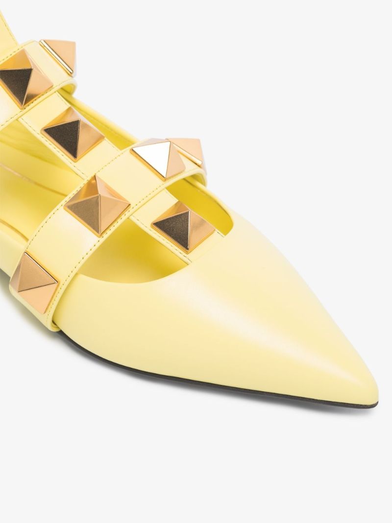 Yellow Roman Stud Leather Pumps