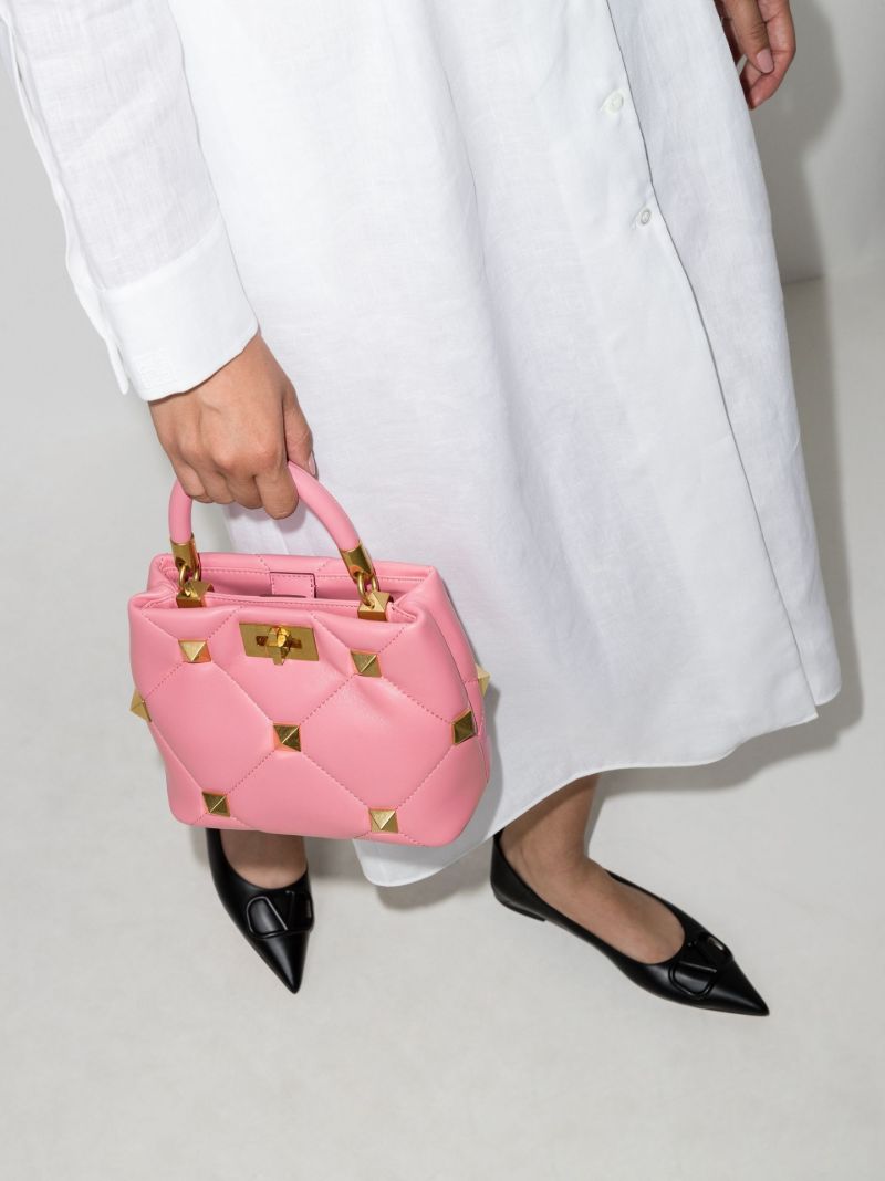 Pink Roman Stud Small Leather Top Handle Bag