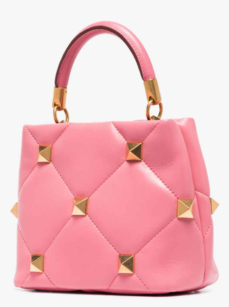 Pink Roman Stud Small Leather Top Handle Bag