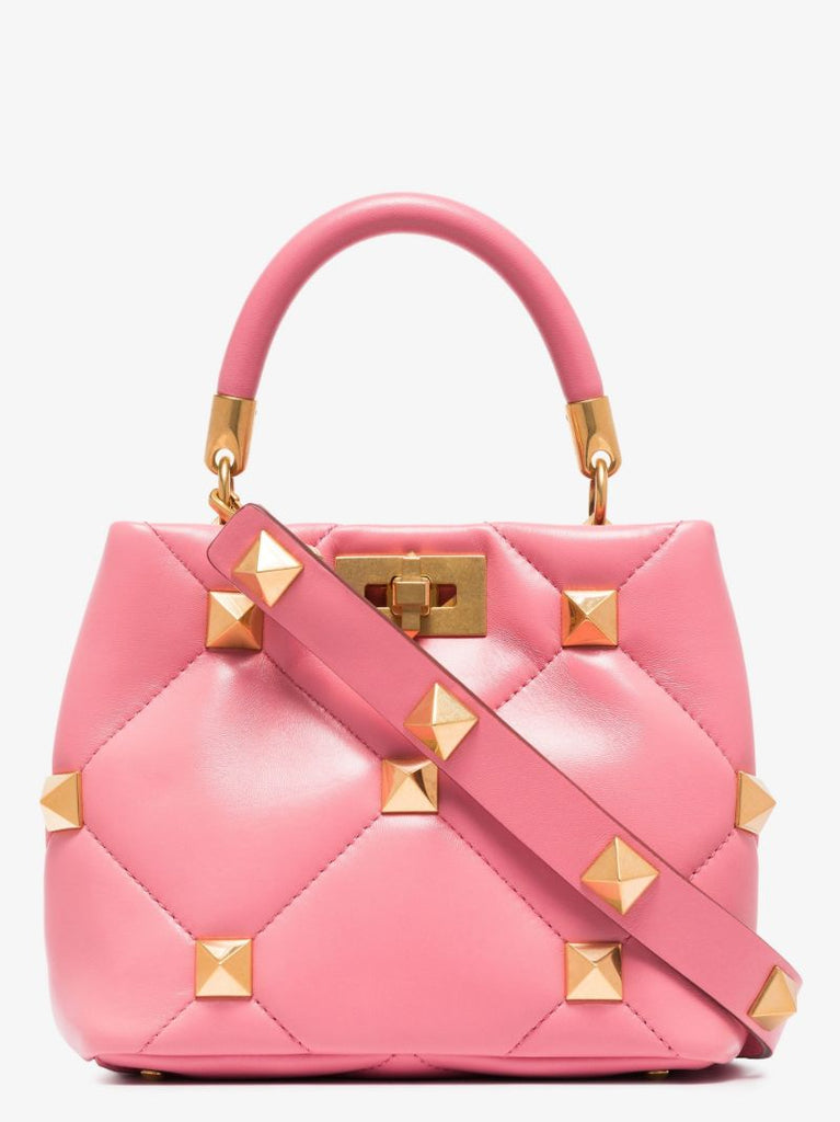 Pink Roman Stud Small Leather Top Handle Bag