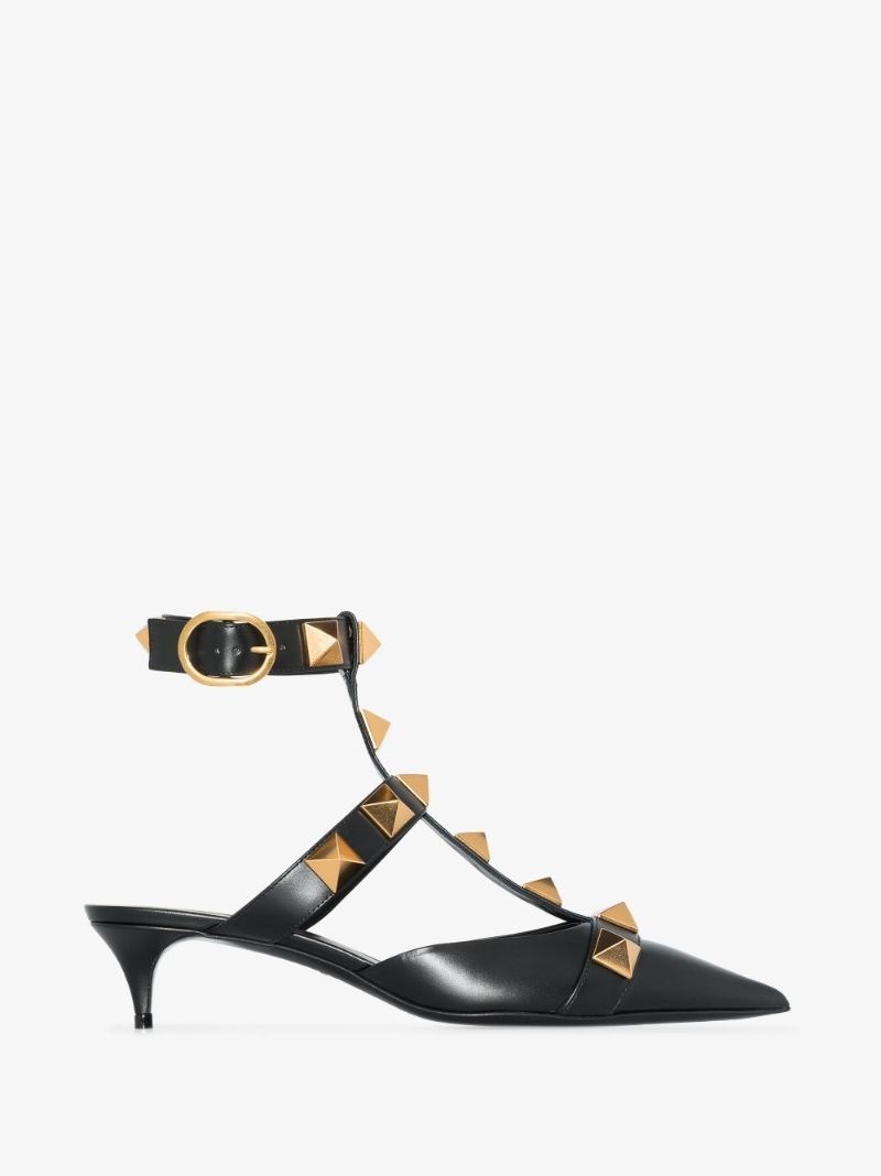 Black Roman Stud 40 Leather Pumps