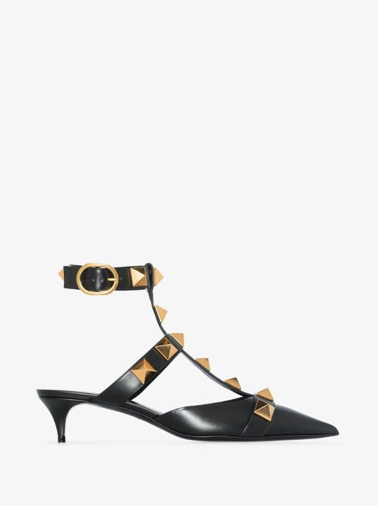 Black Roman Stud 40 Leather Pumps