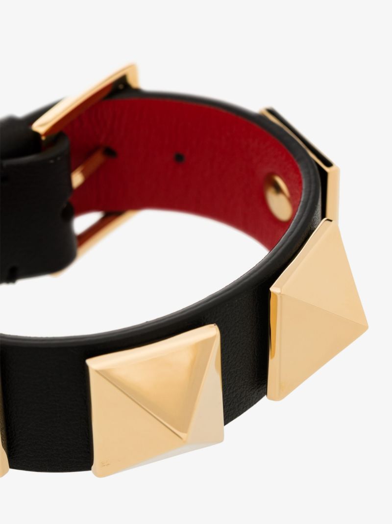 Black Rockstud Leather Bracelet