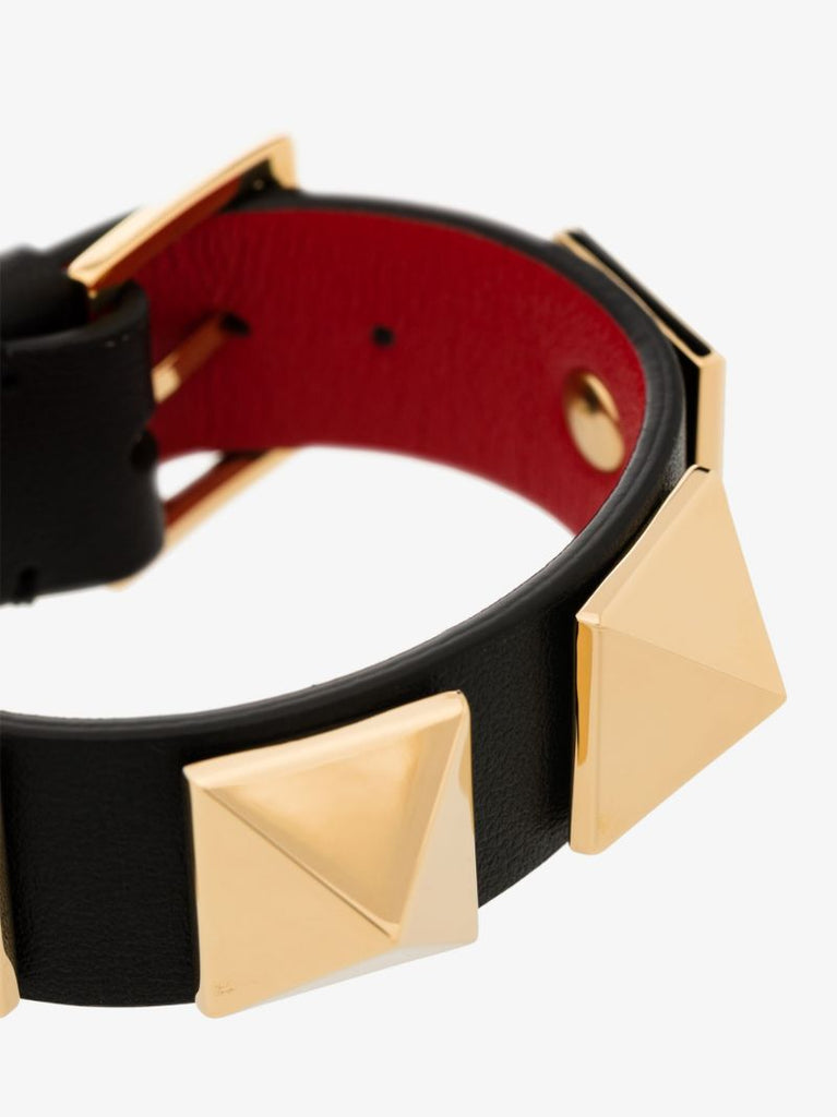 Black Rockstud Leather Bracelet