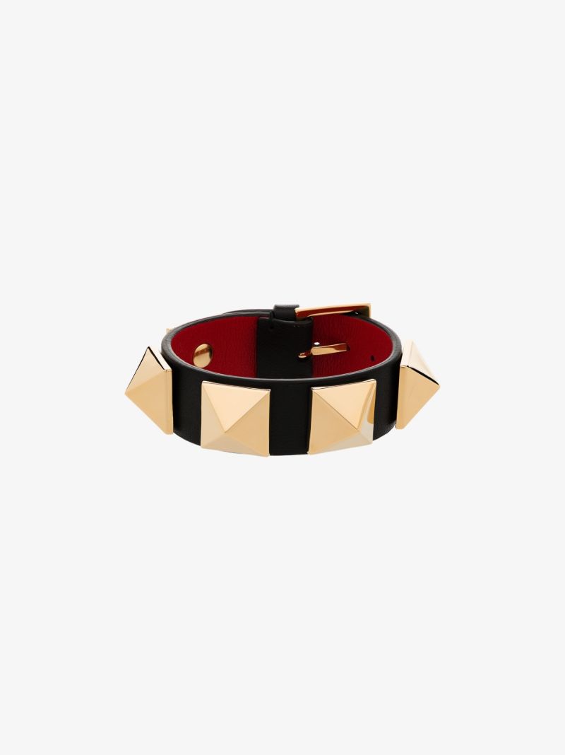 Black Rockstud Leather Bracelet
