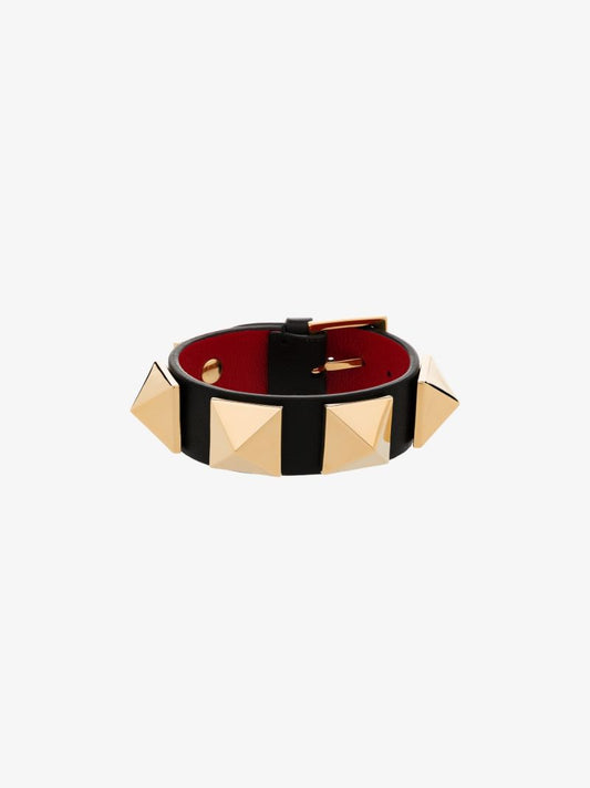 Black Rockstud Leather Bracelet