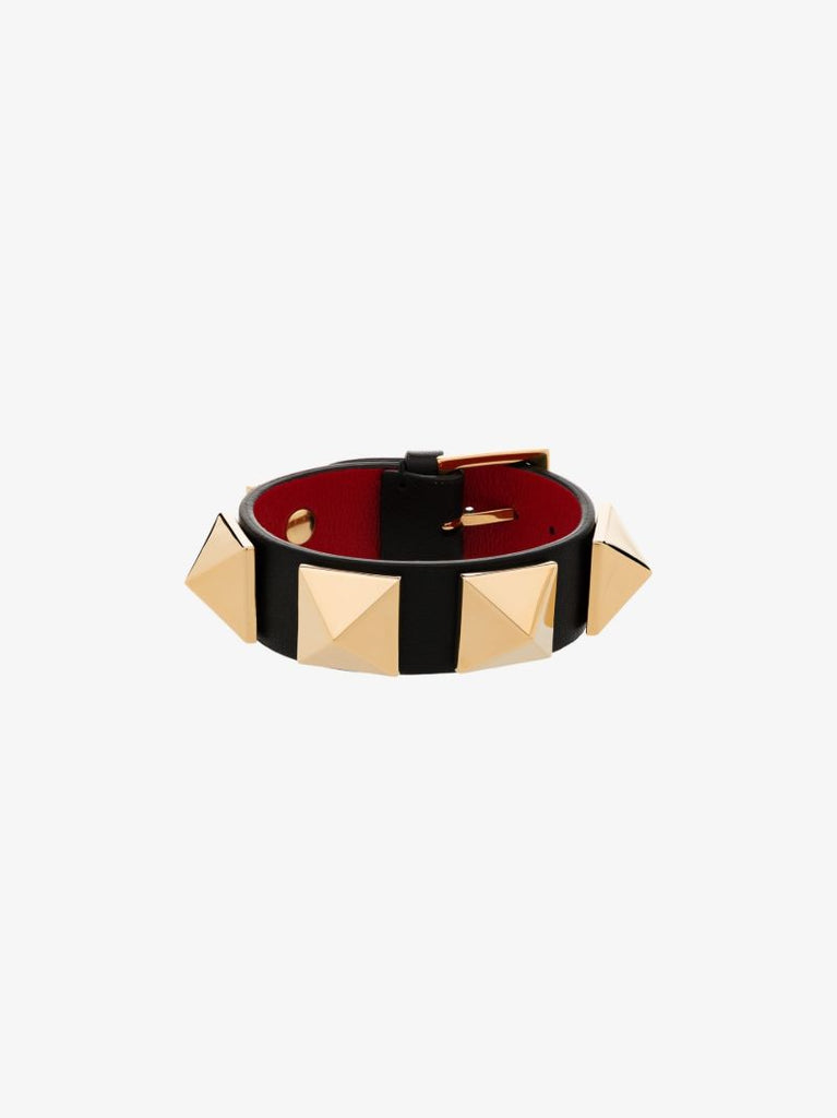 Black Rockstud Leather Bracelet