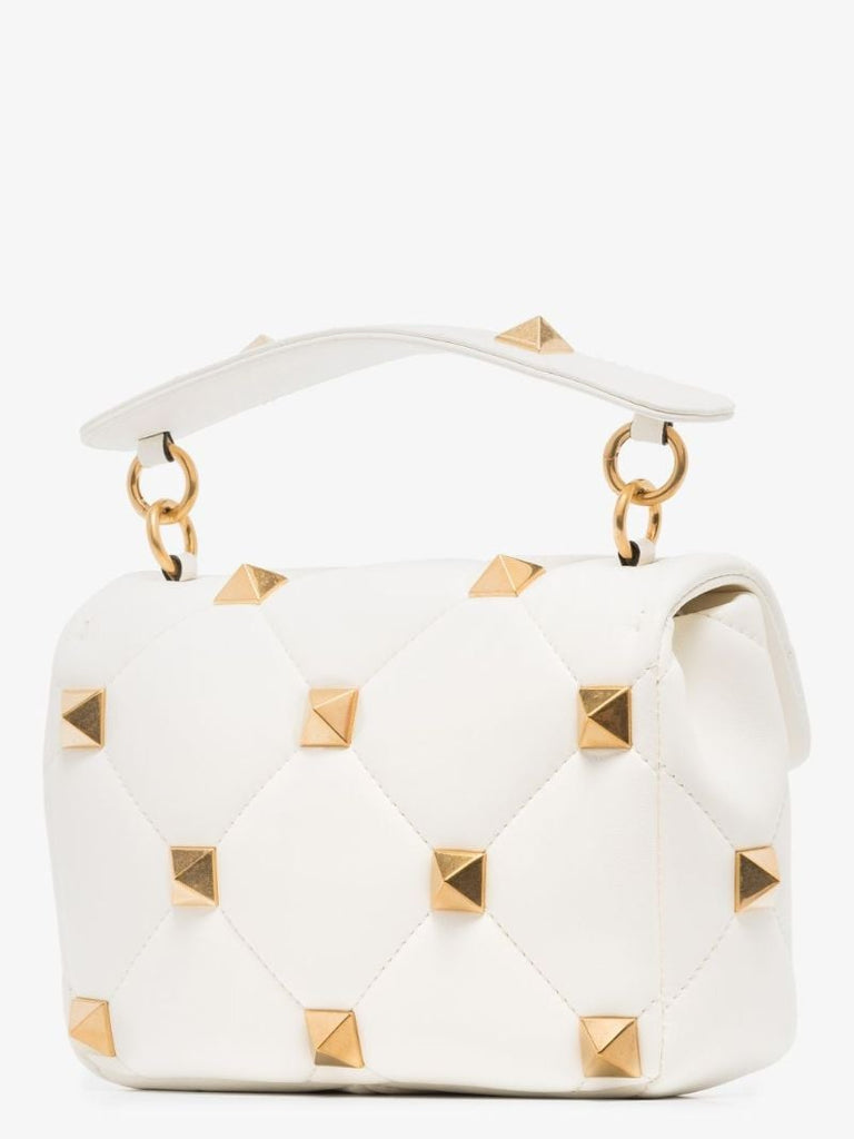 White Roman Stud Medium Leather Shoulder Bag